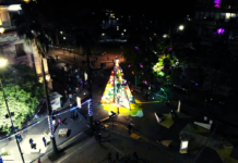 Navidad en Córdoba: Encendieron el arbolito gigante construido con materiales reciclados Arbolito
