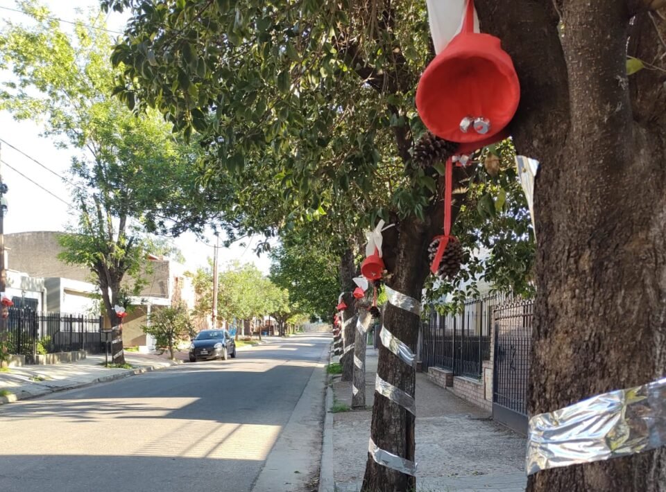 En B° Las Magnolias, vecinas decoraron las calles con adornos navideños reciclados