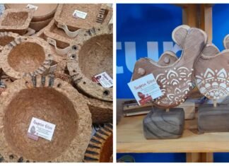 Es de B° Villa Cabrera y ofrece artesanías hechas con aserrín y productos reciclados