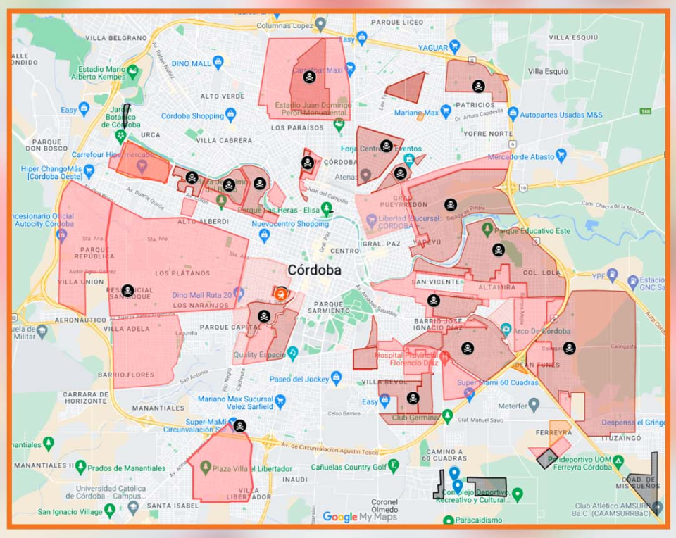 “Corré por tu vida”, el mapa de las zonas rojas de Córdoba